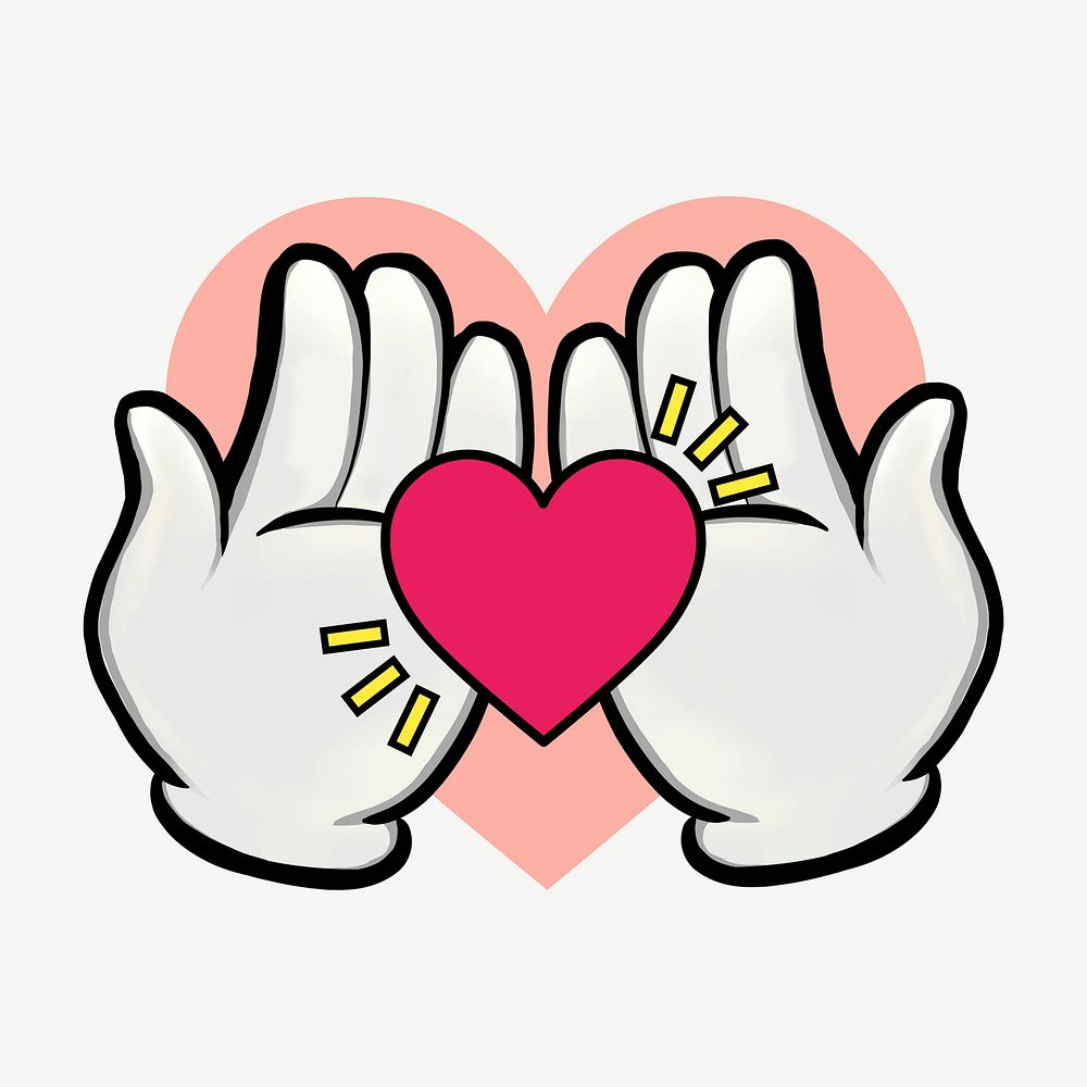 Hands cupping heart, love collage element psd