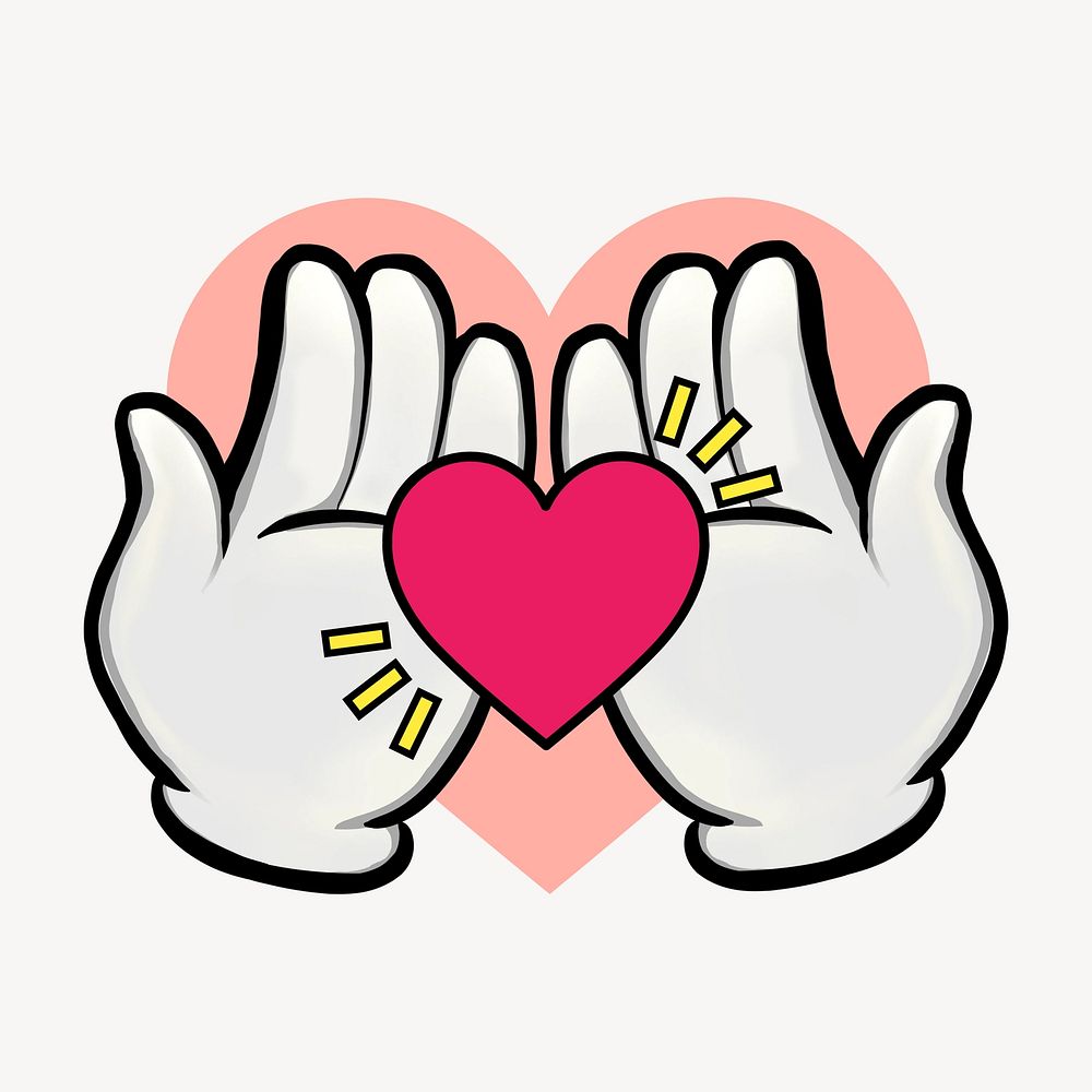 Hands cupping heart, love illustration