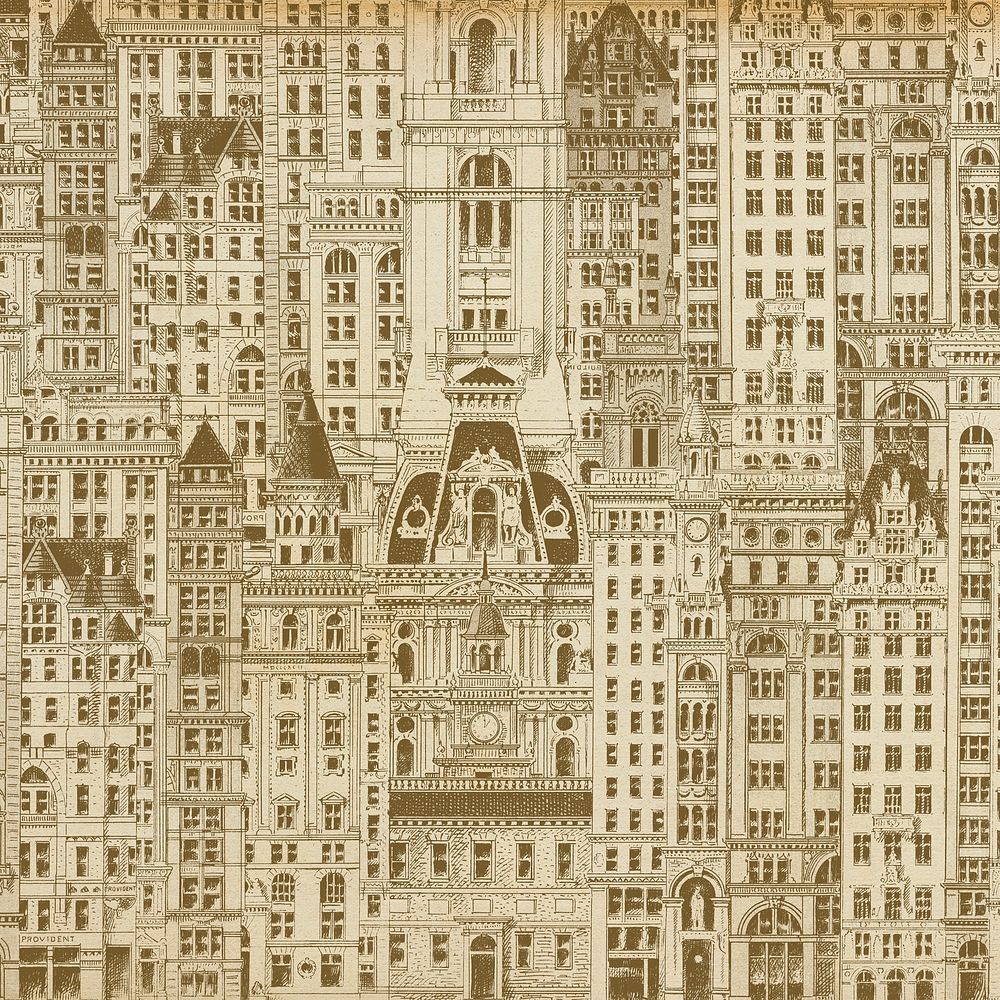 Sepia city buildings pattern background. Vintage art remixed by rawpixel.