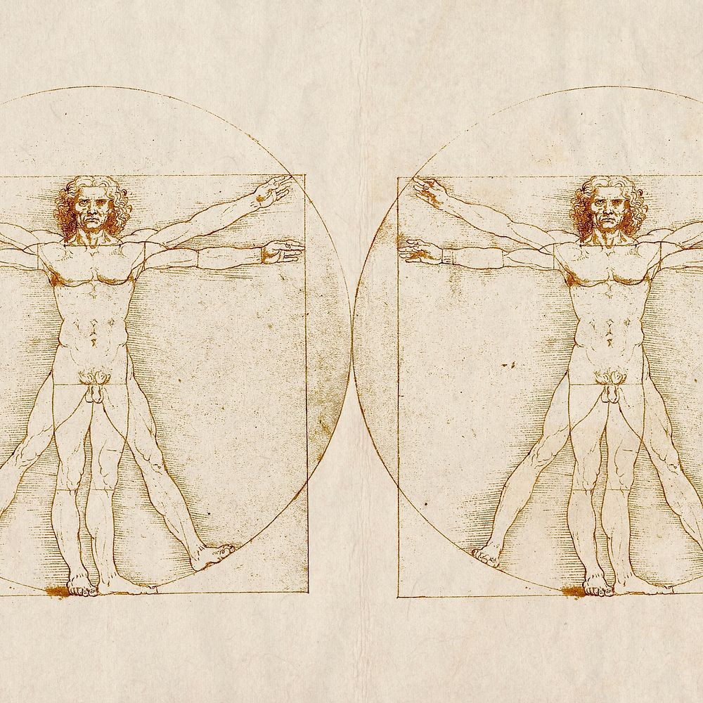 Vitruvian Man vintage background, Leonardo da Vinci's famous artwork, remixed by rawpixel