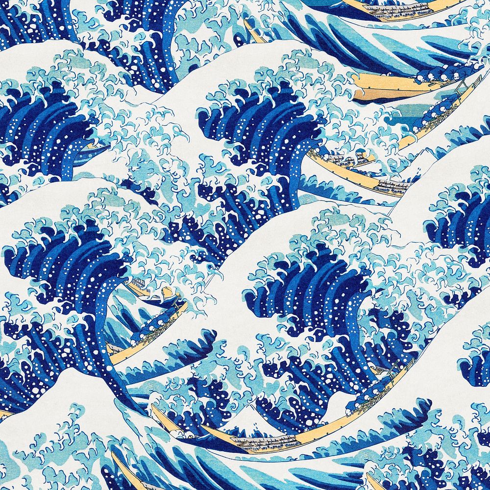 The Great Wave background, Hokusai's vintage pattern design, remixed by rawpixel
