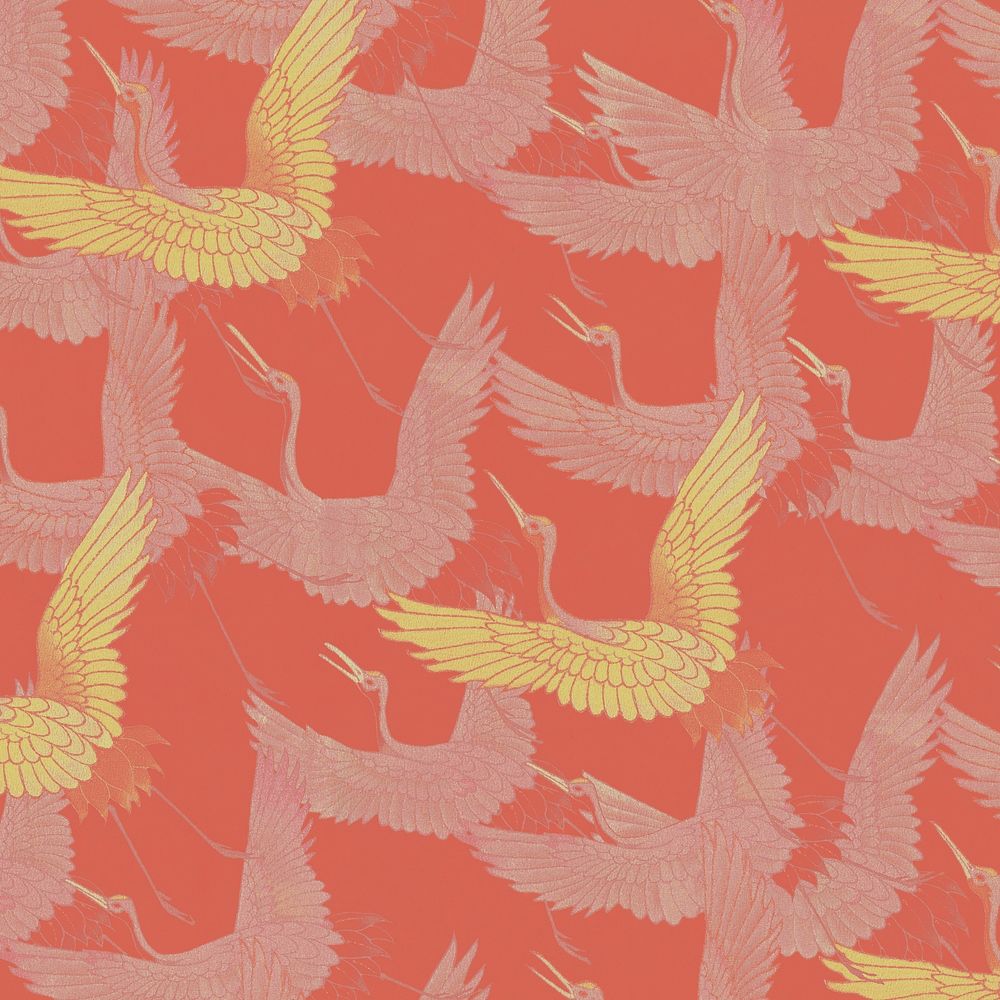Vintage flying cranes background, bird pattern illustration, remixed by rawpixel