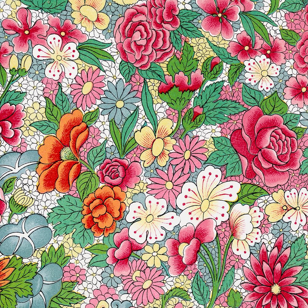 Colorful flower pattern, Owen Jones's artwork, remixed by rawpixel