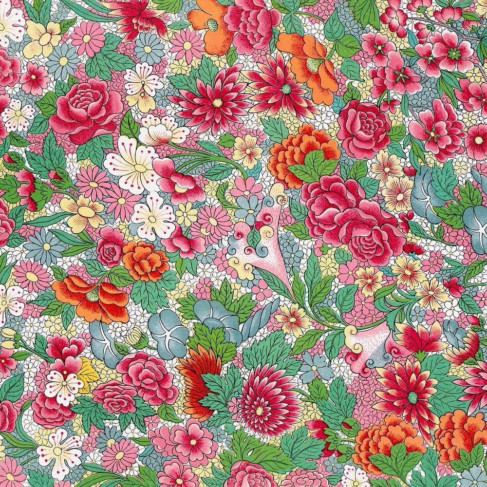 Colorful flower pattern, Owen Jones's artwork, remixed by rawpixel