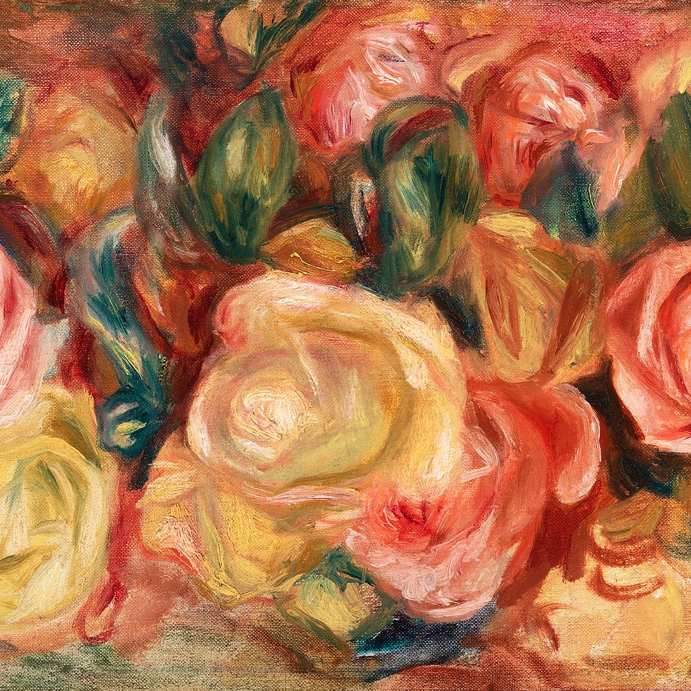 Pierre-Auguste Renoir's Roses, famous painting, remixed by rawpixel