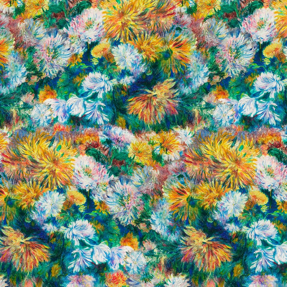 Pierre-Auguste Renoir's Chrysanthemums pattern, famous painting design, remixed by rawpixel