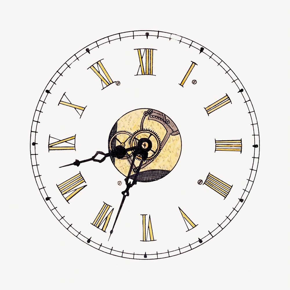 Clock dial isolated vintage object on white background