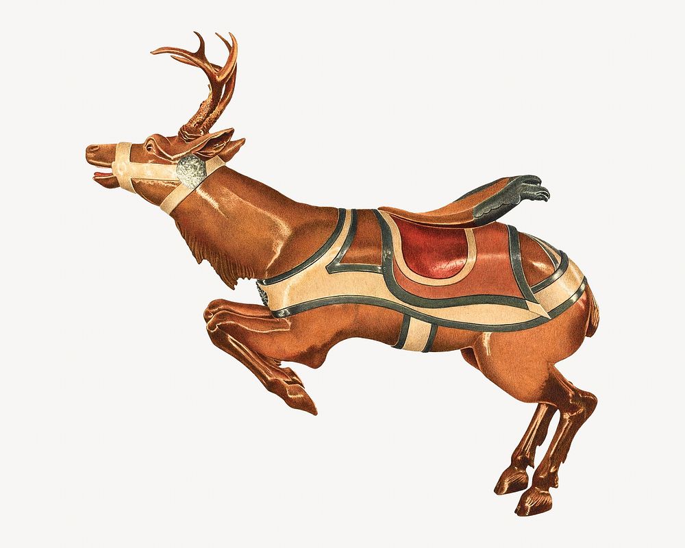Carousel Reindeer, animal illustration by Michael Riccitelli, remixed by rawpixel