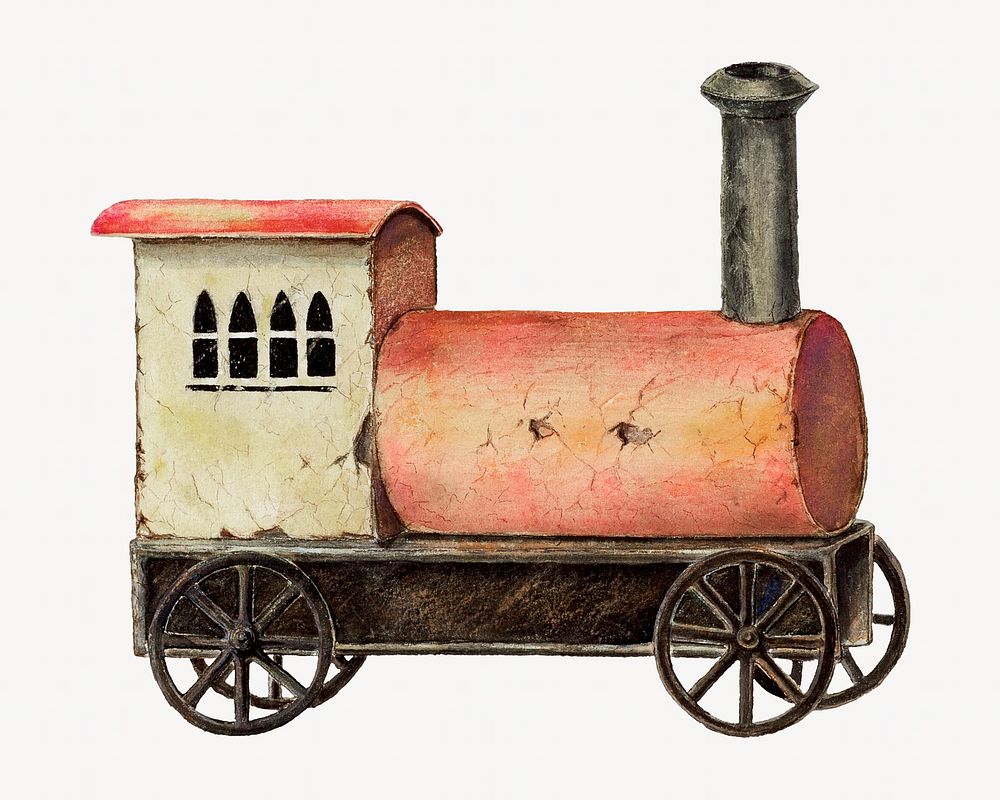 Toy locomotive  isolated vintage object on white background