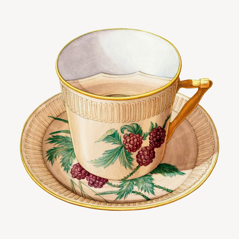 Cup and saucer isolated vintage object on white background