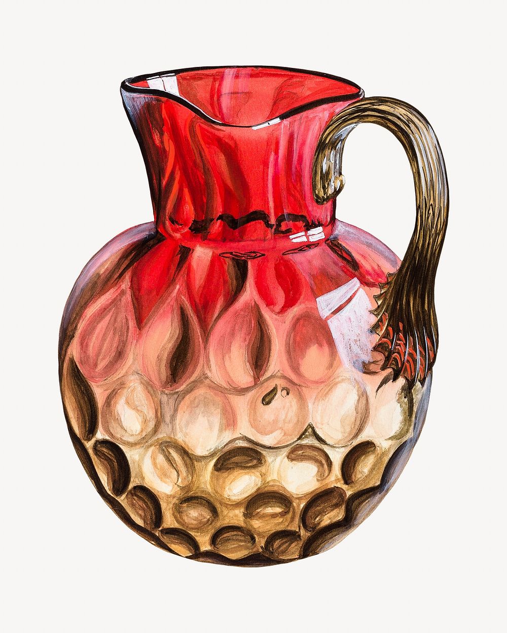Red pitcher isolated vintage object on white background