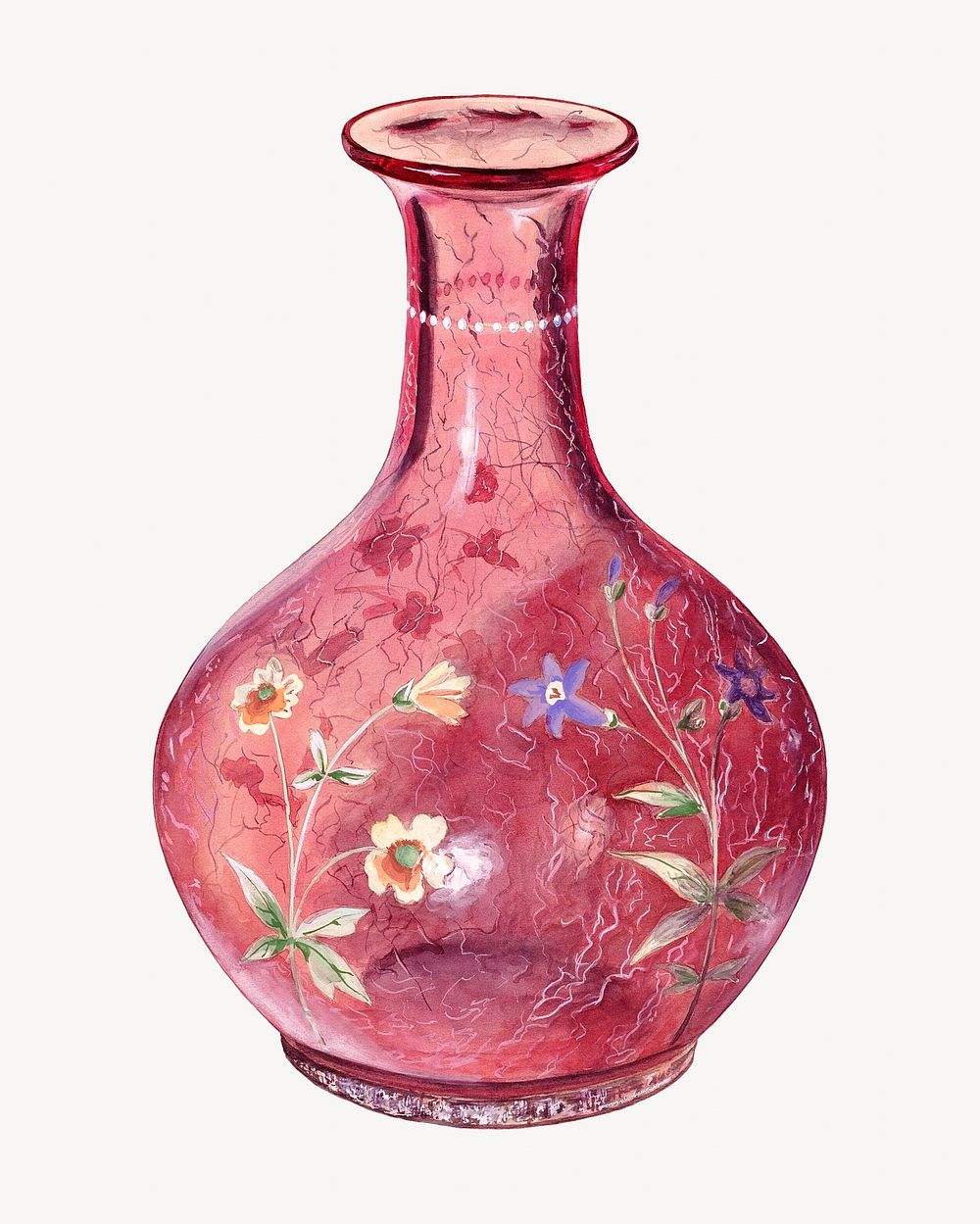 Red China vase isolated vintage object on white background