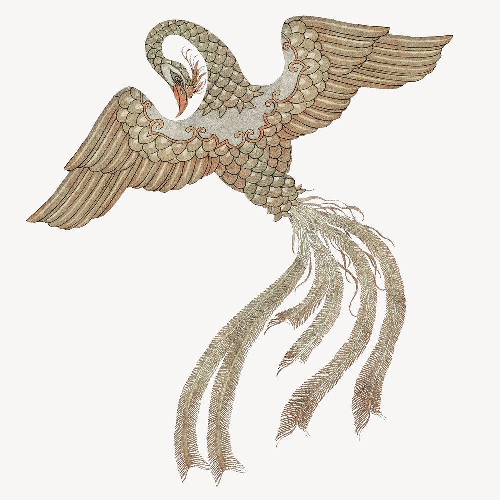 George Barbier's golden phoenix, animal collage element. Remastered by rawpixel.