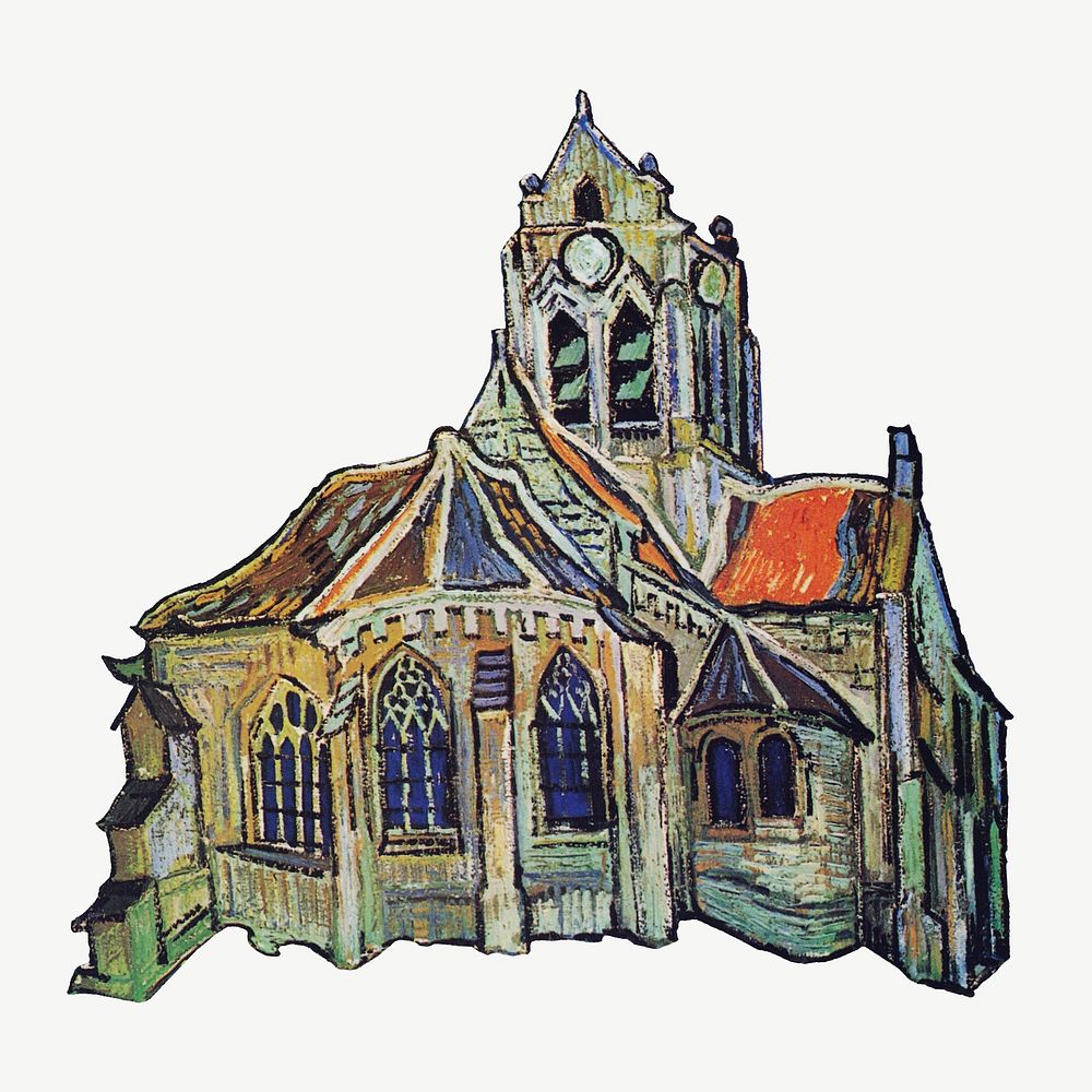 Vincent van Gogh's The Church at Auvers, famous painting clipart psd, remixed by rawpixel