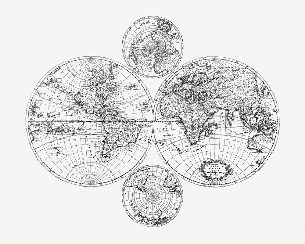 Vintage world map collage element psd, artwork by Bowles Carington, remixed by rawpixel