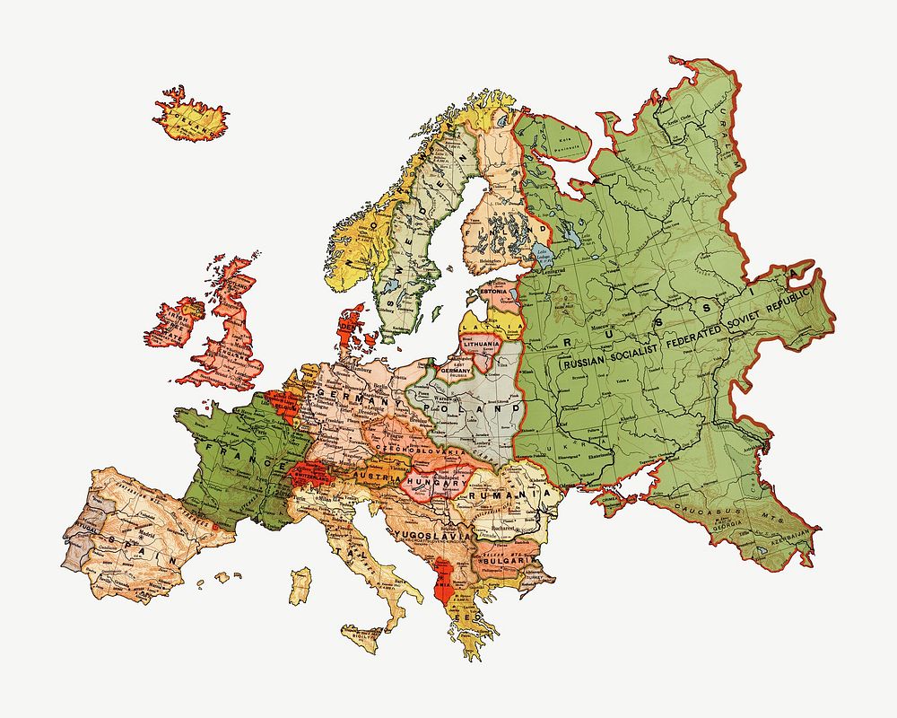 Bacon's standard map of Europe psd, artwork by George Washington Bacon, remixed by rawpixel