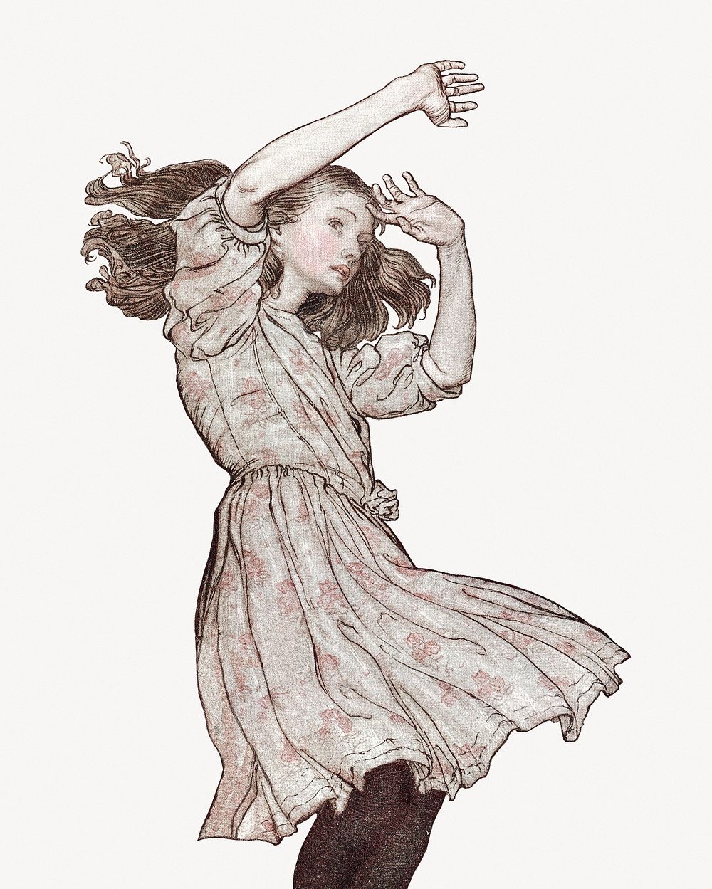 Girl dancing vintage illustration