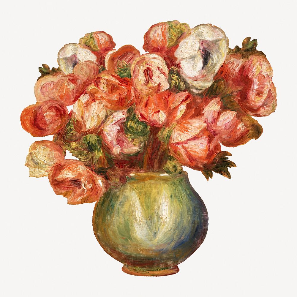 Pierre-Auguste Renoir's Anemones, famous painting psd, remixed by rawpixel
