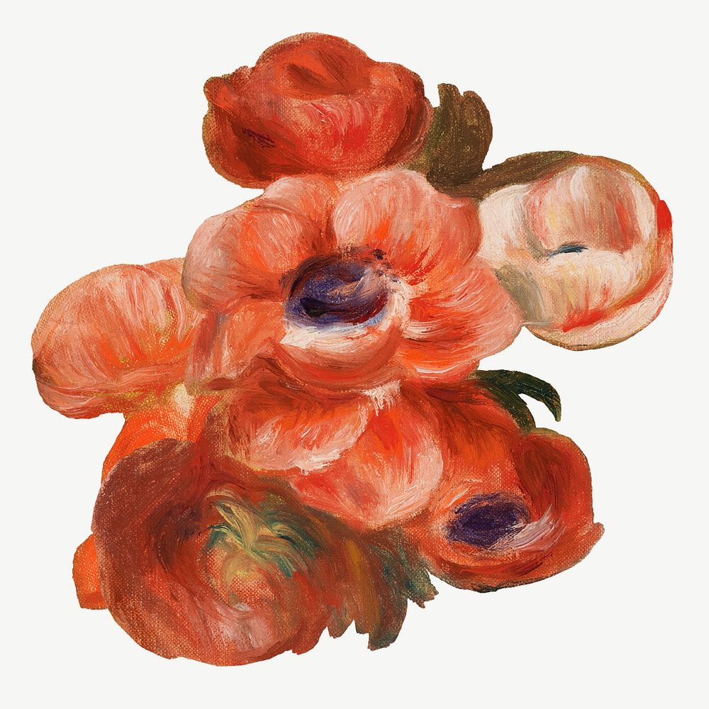 Pierre-Auguste Renoir's Anemones, famous painting psd, remixed by rawpixel