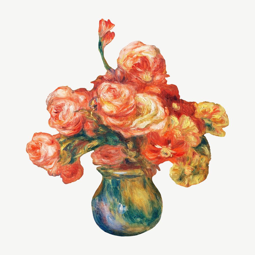 Pierre-Auguste Renoir's Vase of Roses, famous painting psd, remixed by rawpixel