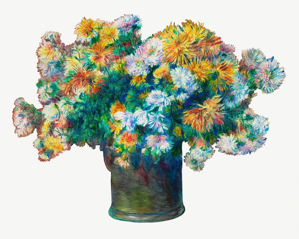 Pierre-Auguste Renoir's Chrysanthemums, famous artwork psd, remixed by rawpixel