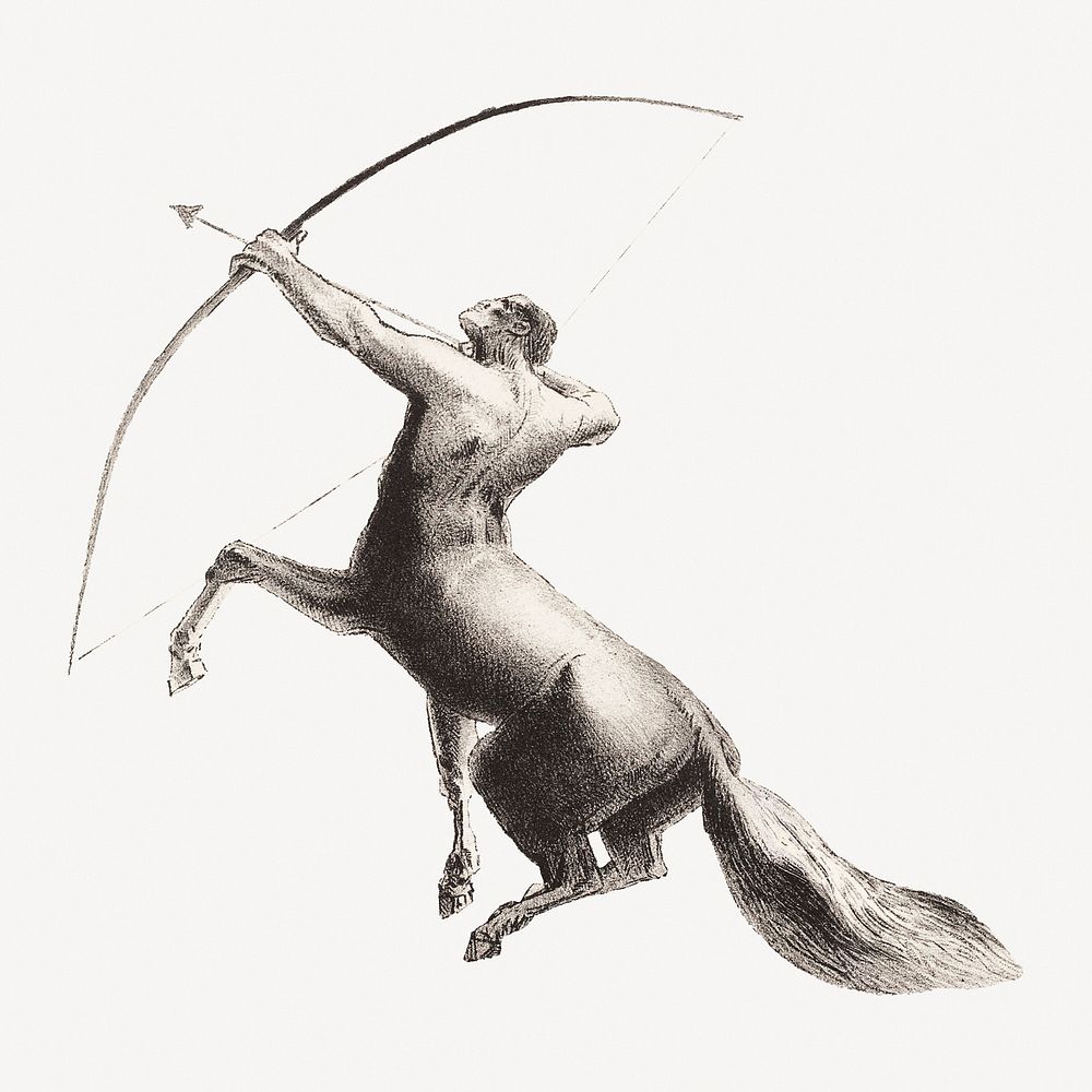 Centaur Aiming at the Clouds, Odilon Redon vintage illustration psd, remixed by rawpixel