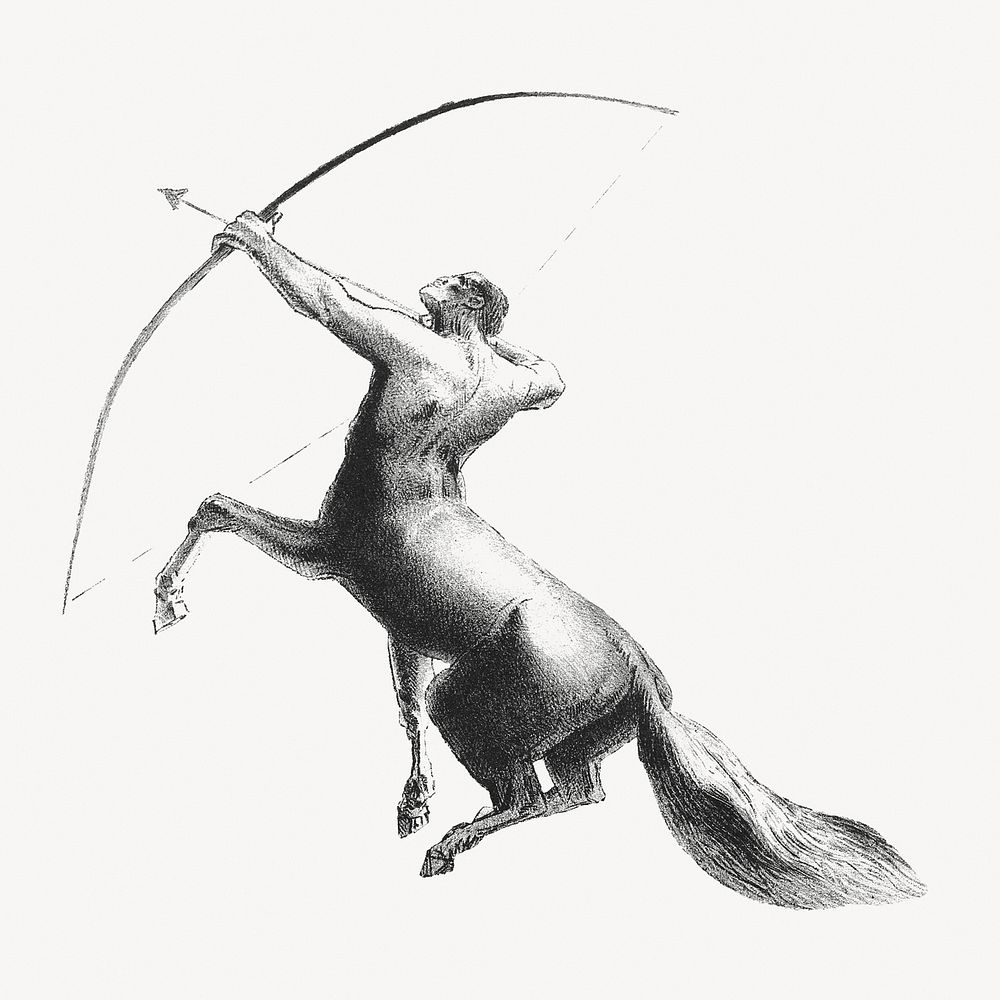 Centaur Aiming at the Clouds, Odilon Redon vintage illustration, remixed by rawpixel