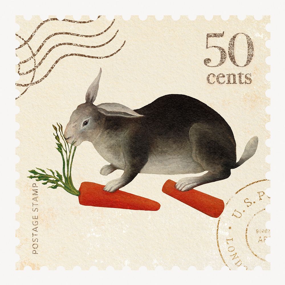 Rabbit's Meal postage stamp, Henri Rousseau's illustration, remixed by rawpixel
