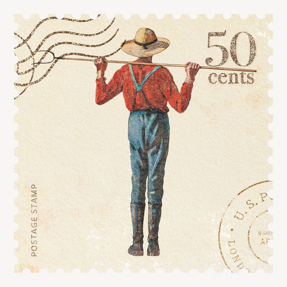 Winslow Homer's famous painting stamp, In the Garden artwork, remixed by rawpixel