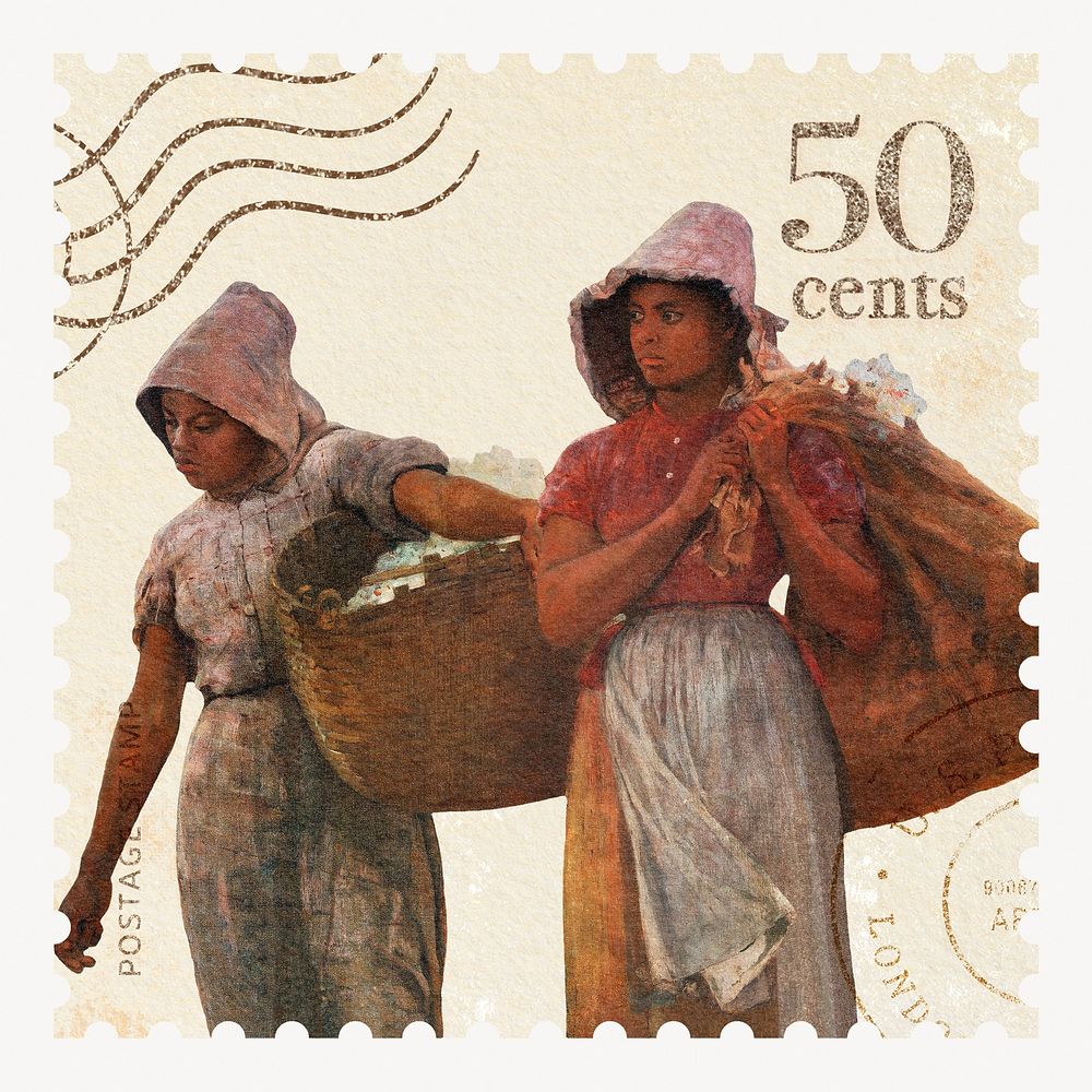 Winslow Homer's famous painting stamp, The Cotton Pickers artwork, remixed by rawpixel