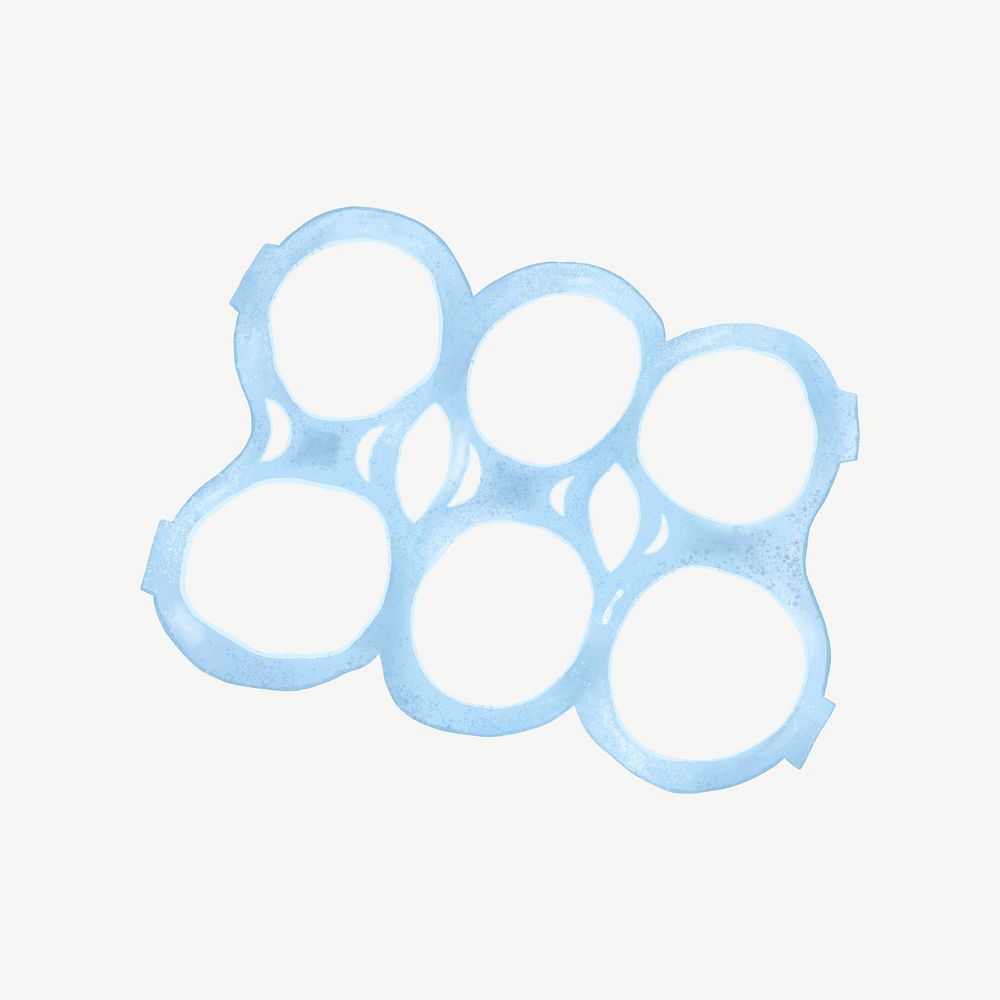 Six pack rings, trash pollution illustration psd