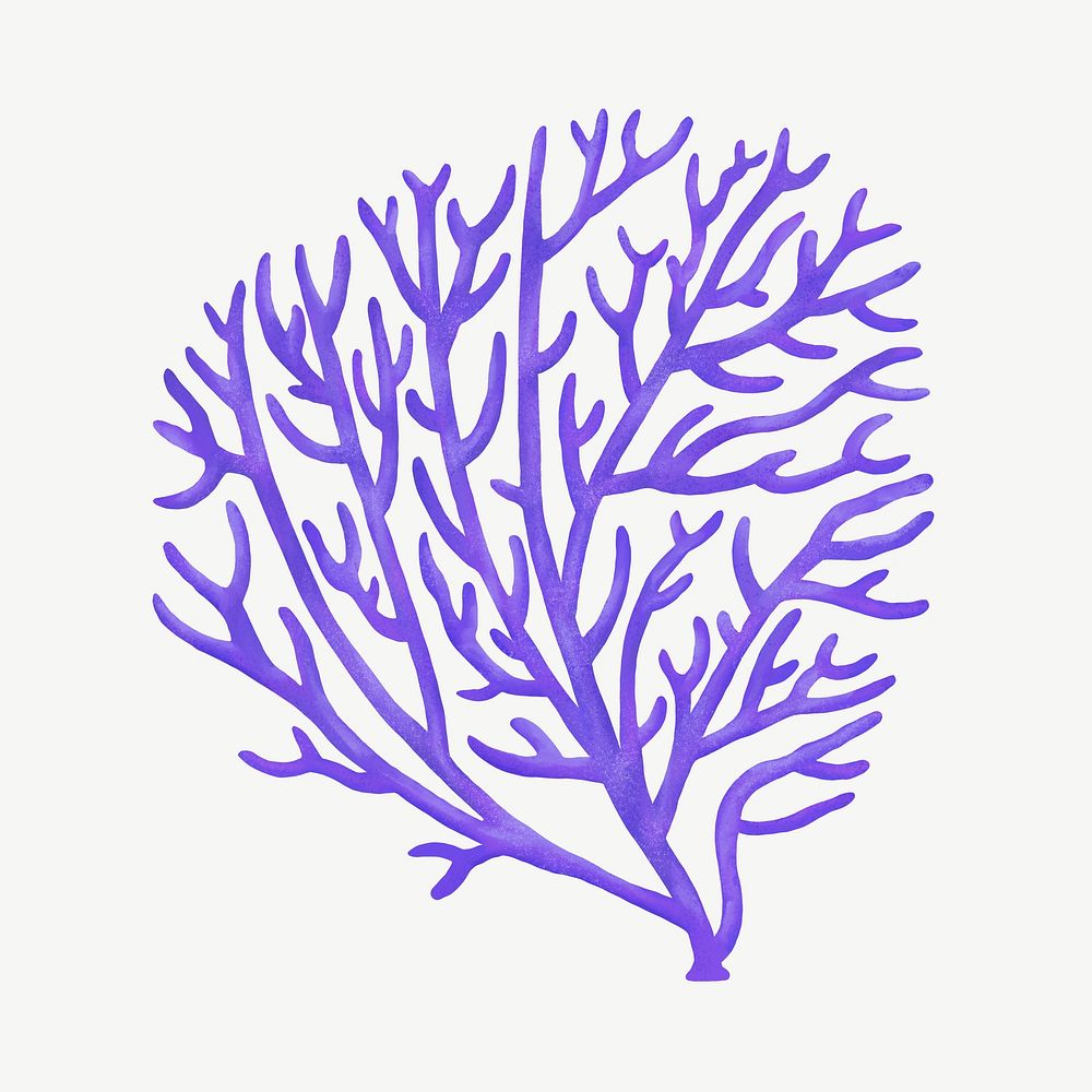 Purple coral, nature illustration collage element psd