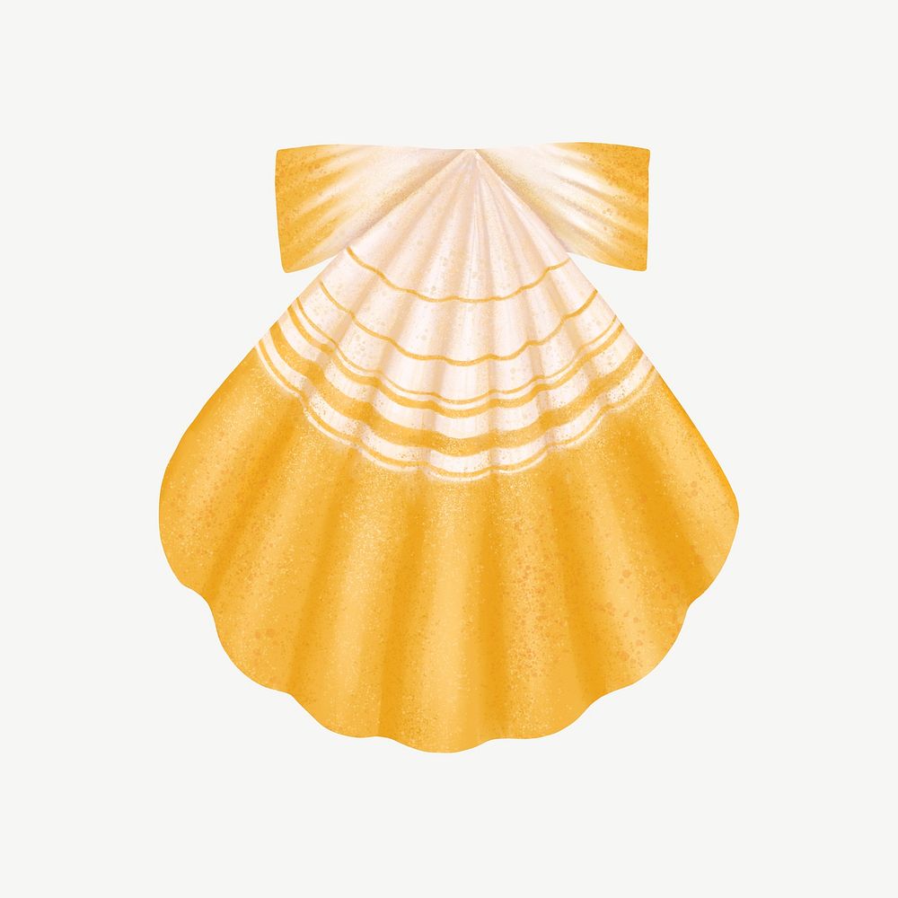 Yellow scallop shell illustration, collage element psd