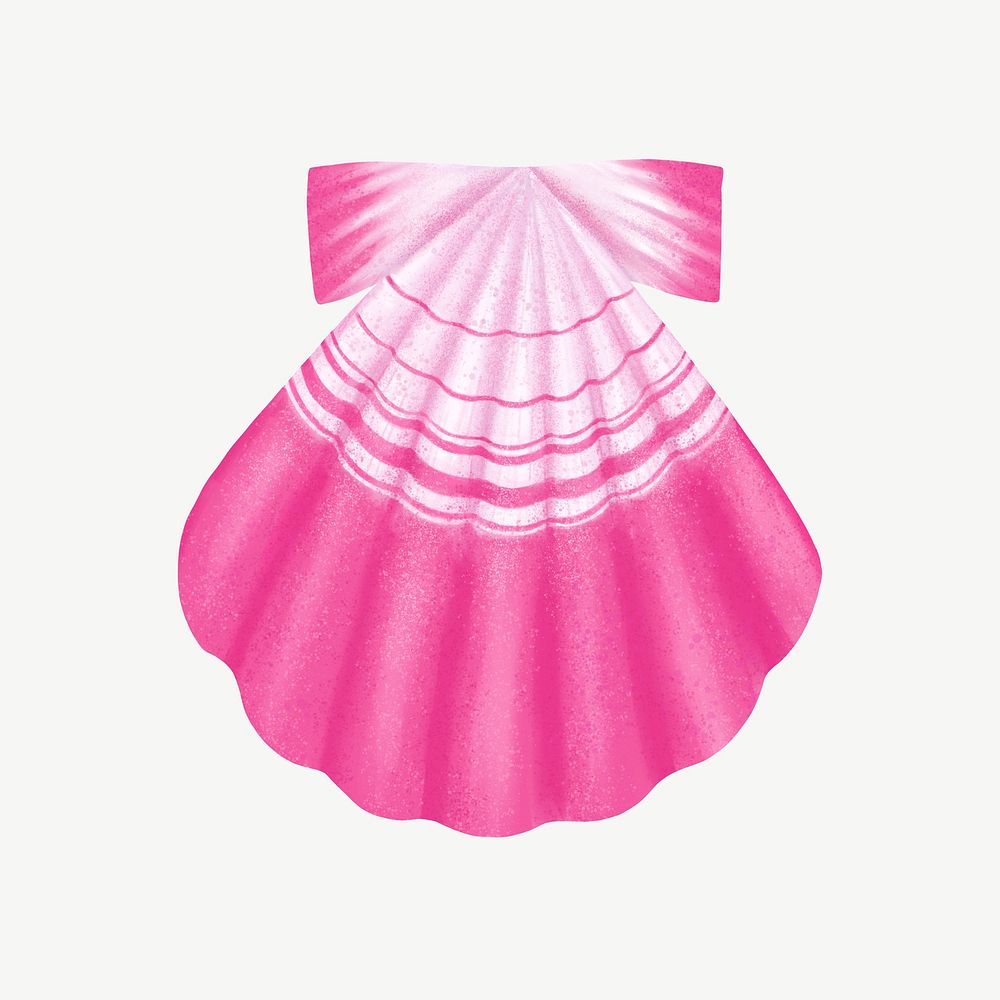 Pink scallop shell illustration, collage element psd