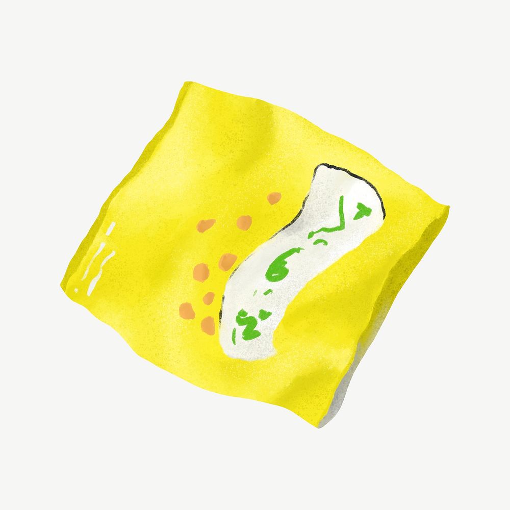 Used chips bag, trash pollution illustration psd