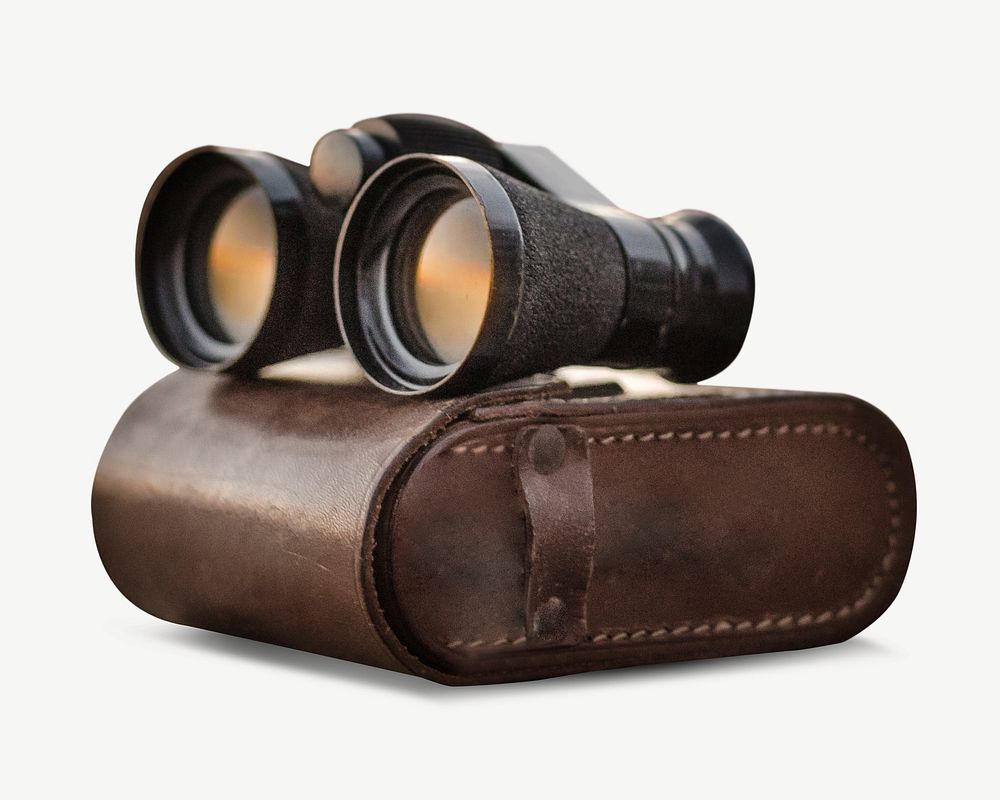 Binoculars leather bag collage element psd