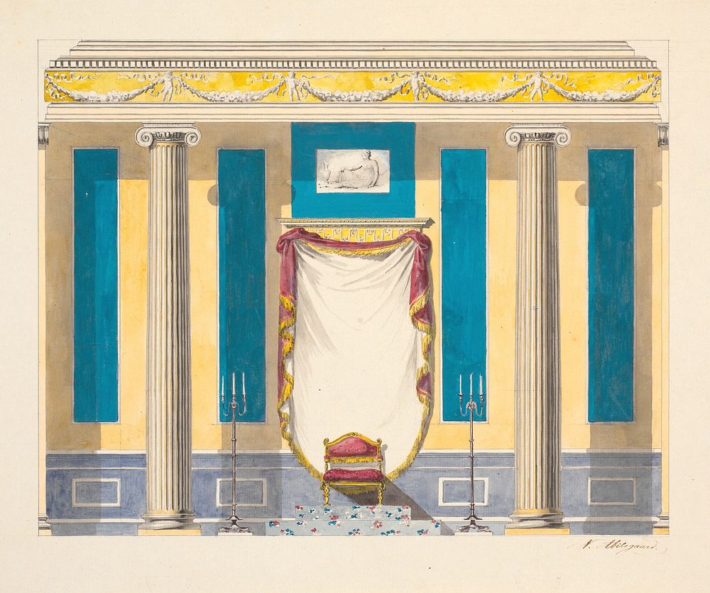 The inner wall with the throne. Draft for decoration of the audience hall by Nicolai Abildgaard