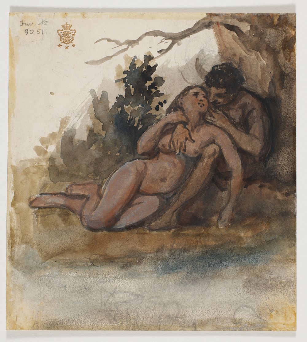A naked couple by a tree by Wilhelm Marstrand