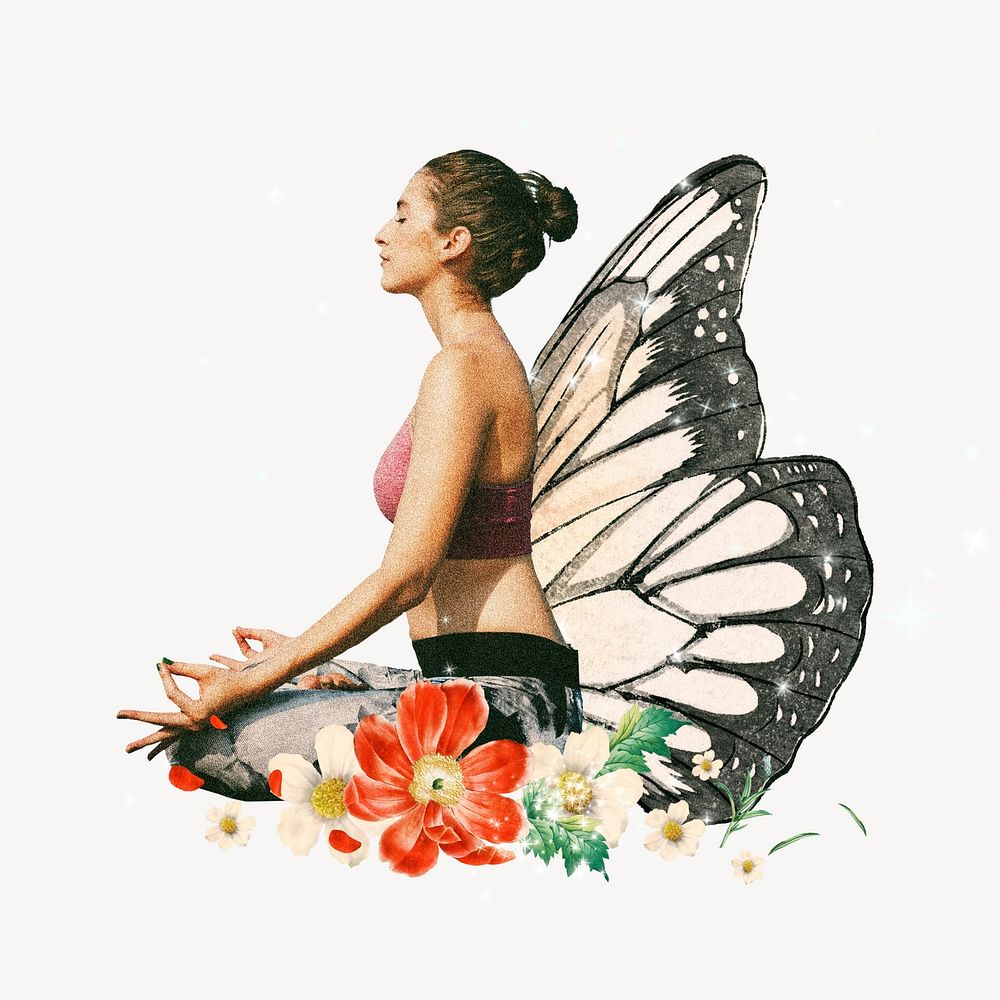 Butterfly yoga mixed media illustration