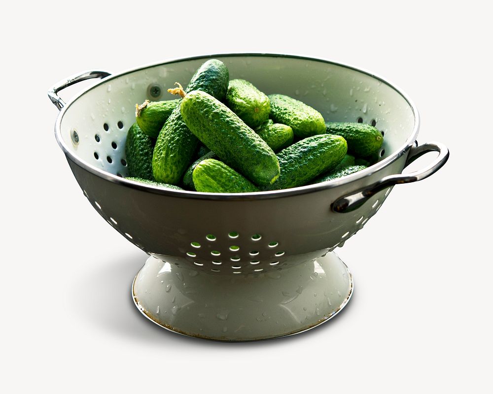 Cucumbers in colander collage element psd
