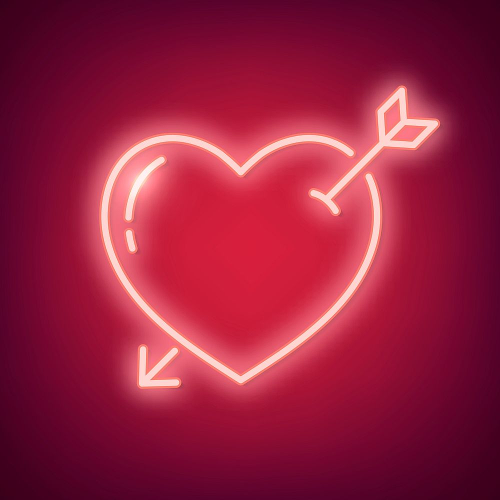 Arrow through heart icon, Valentine's neon design