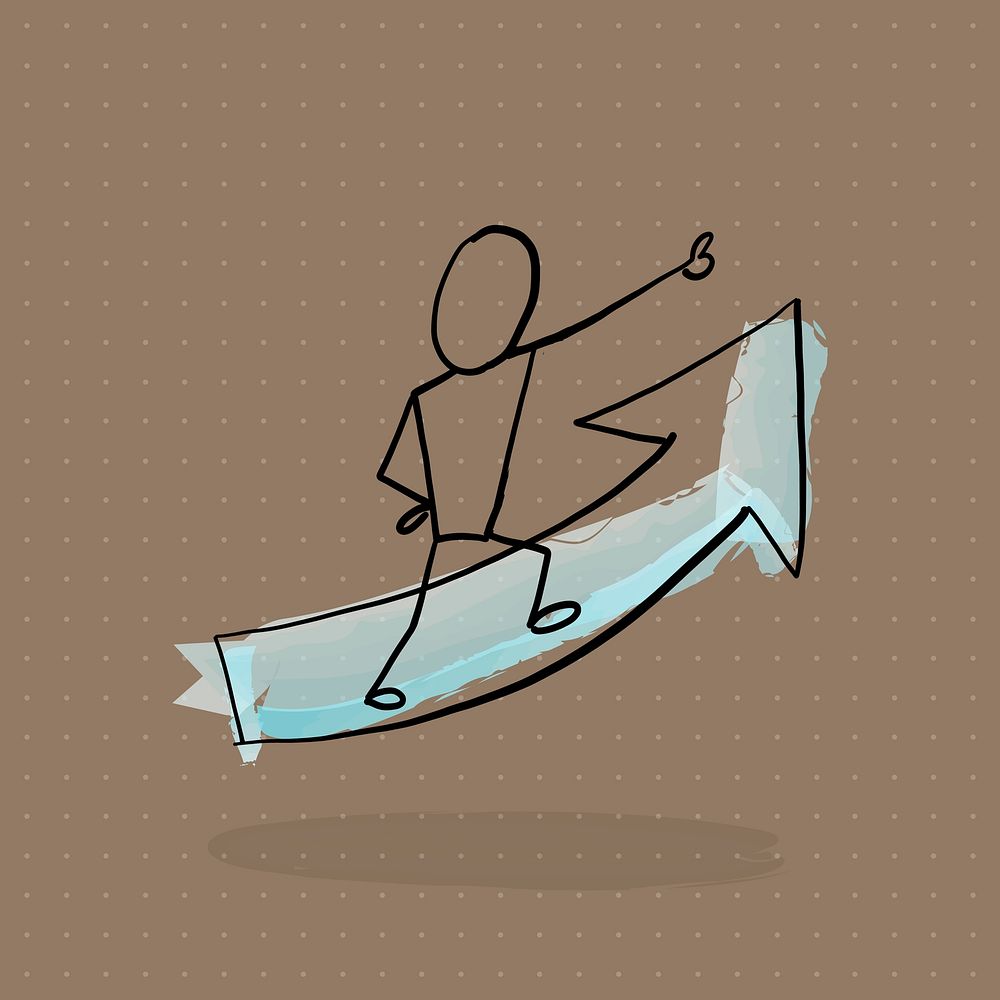 Stick figure standing on an arrow doodle