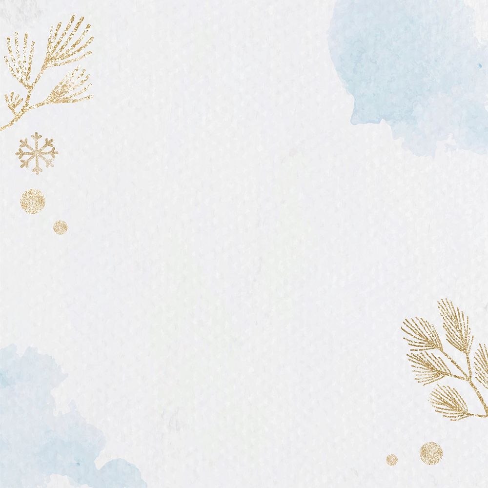 Watercolor winter background, gold glitter design