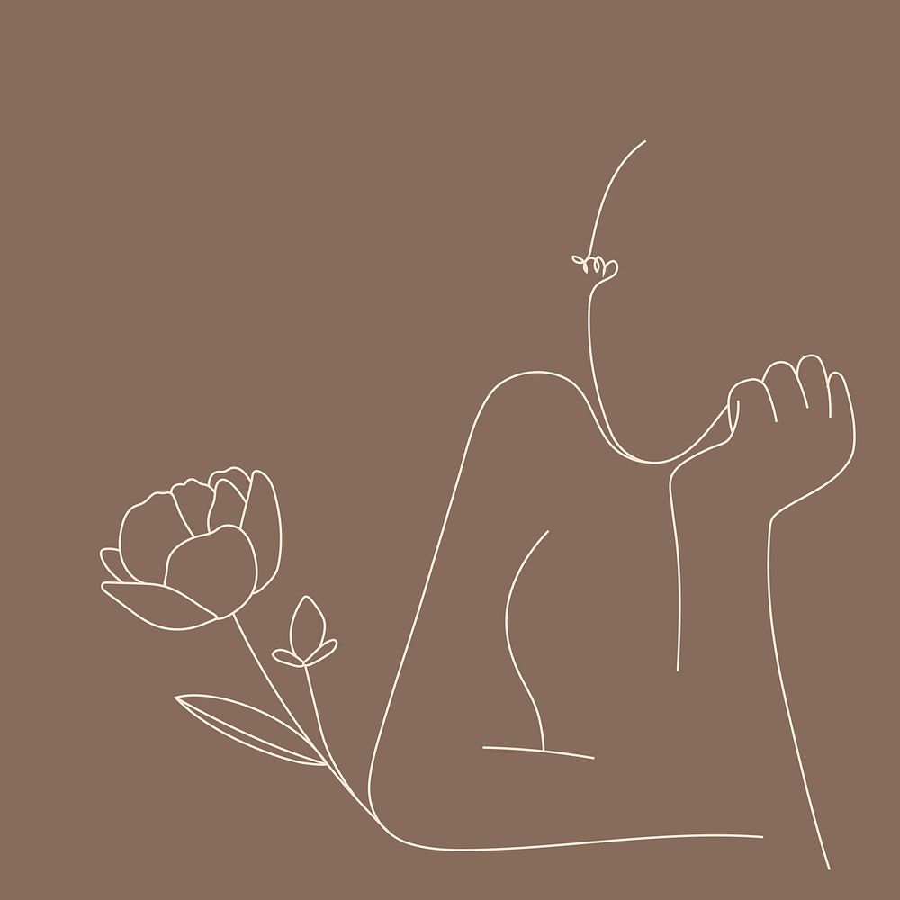 Feminine woman, floral line art illustration