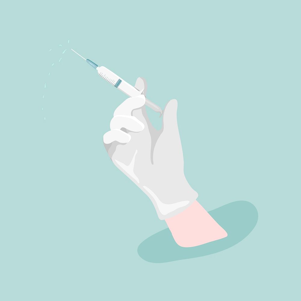 Hand holding vaccine in a syringe illustration