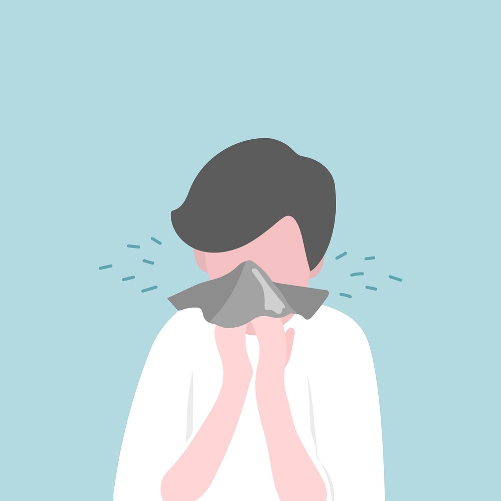 Man coughing into tissue illustration
