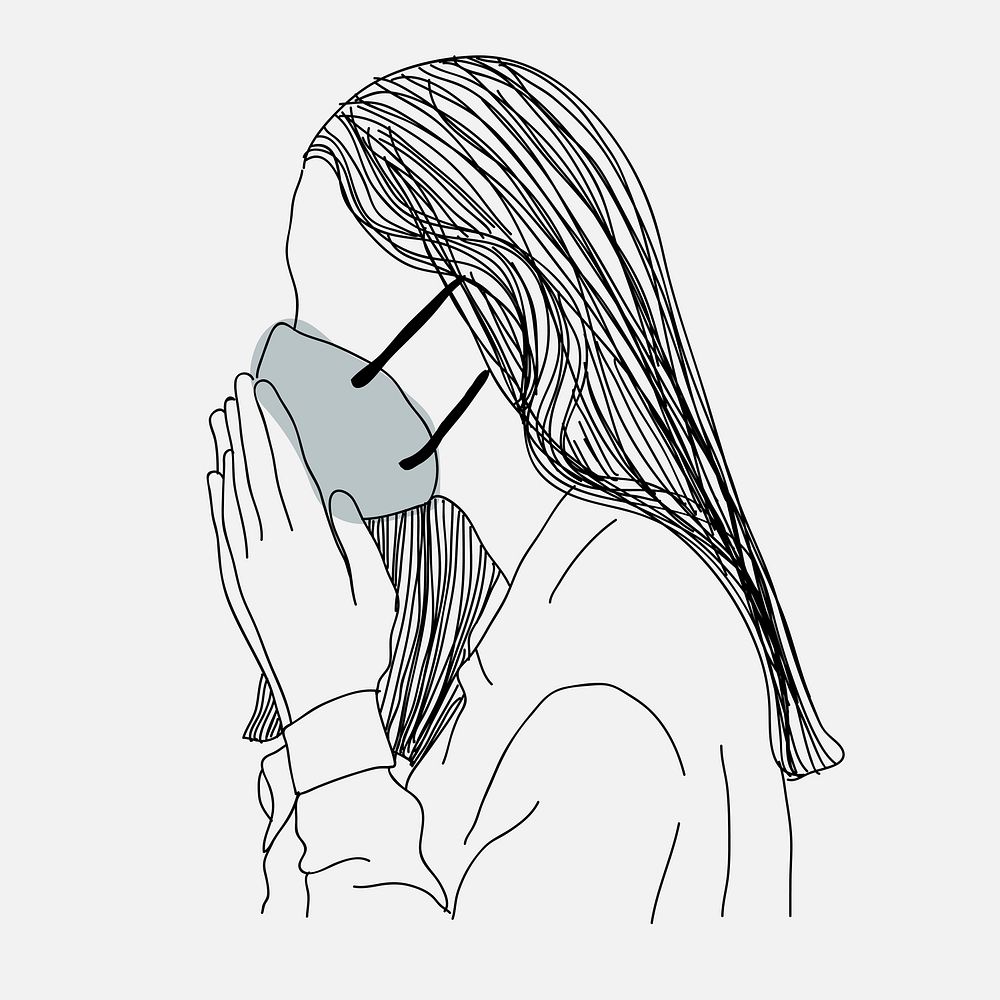Woman wearing face mask coughing illustration