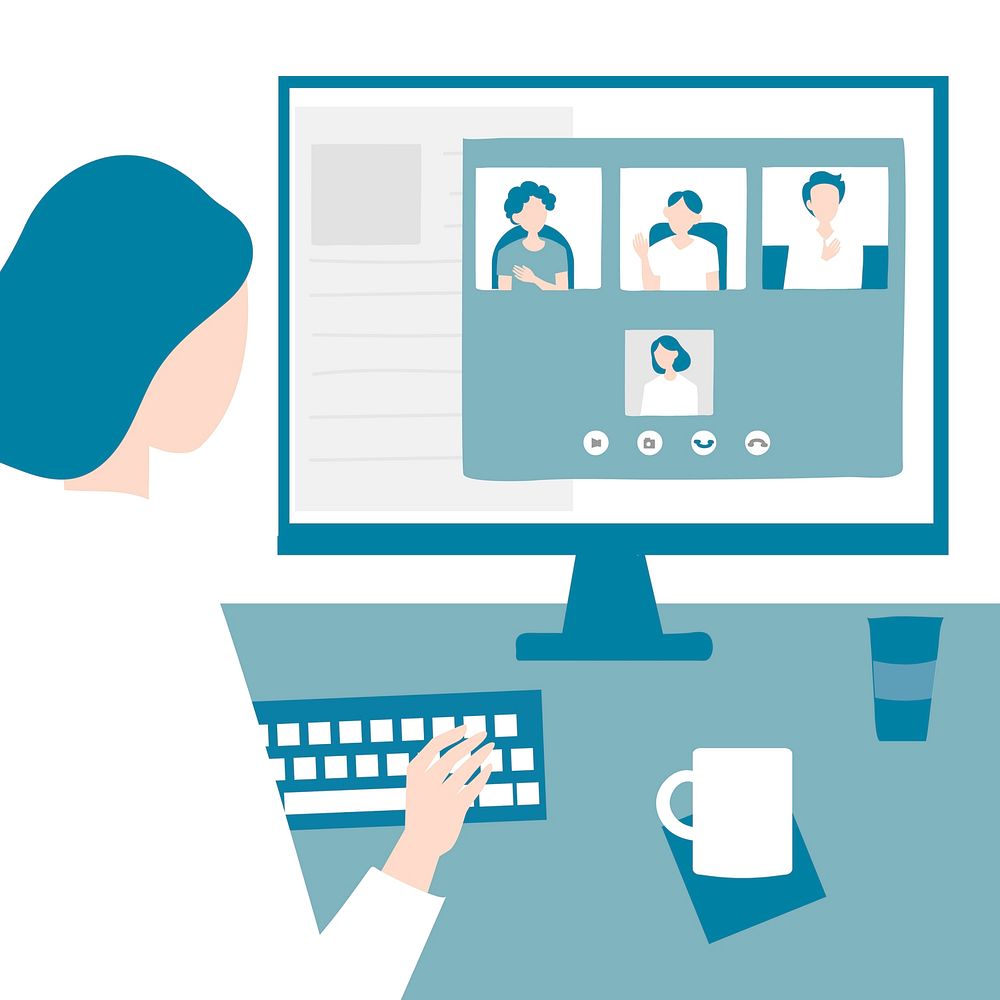 Woman having a video call conference illustration