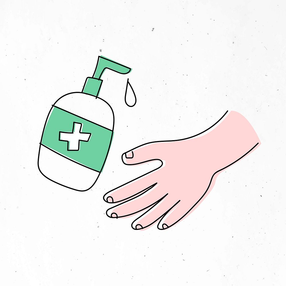 Cleaning hands with an alcohol-based solution illustration