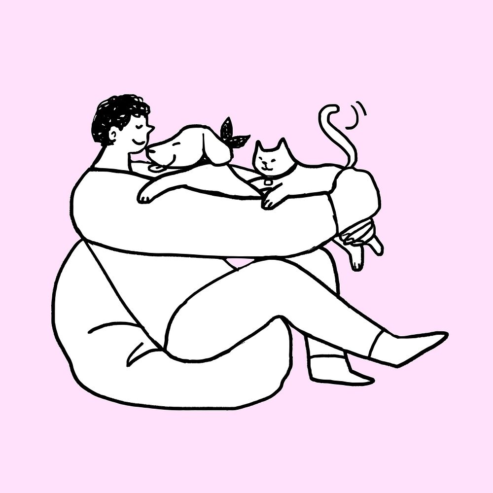 Man spending time with his pets illustration